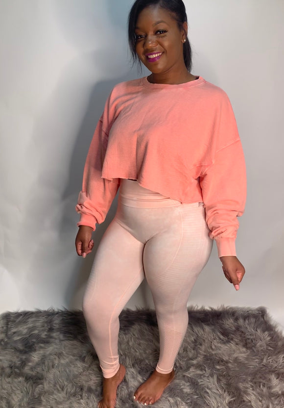 Pink Rose Crop Top & Leggings Set