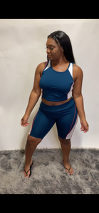 Teal Crop Biker Set